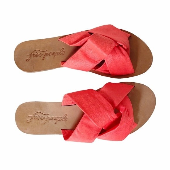 Free People Sandal Rio Vista Neon Coral Slide Leather Sandals Womens Size 36 | 6 - Picture 3 of 9